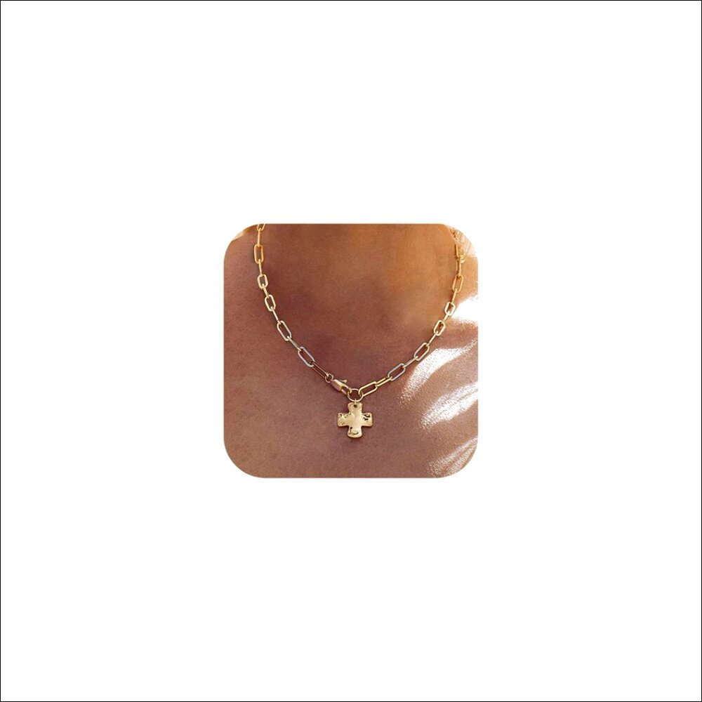 Chunky Cross Pendant Necklace 18 Inch Layered Statement Vintage Jewelry